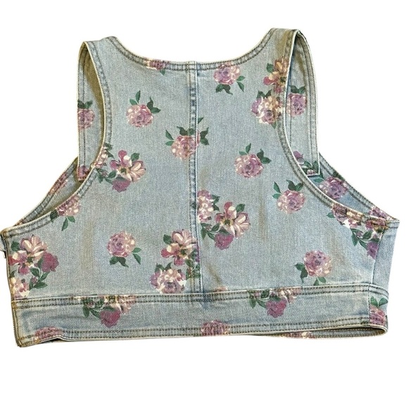 🔆 Wild Fable Denim Light-wash Floral Crop Top - Picture 4 of 9